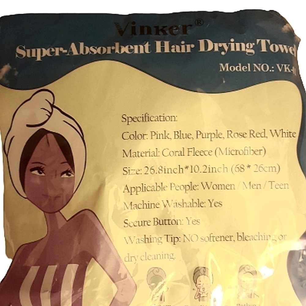 Hair Towels 3PKG VINKER  Super Absorbent  Colors pink,purple, green - Picture 2 of 8